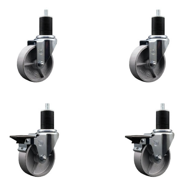 4'' Semi Steel Wheel Swivel 1-3/4'' Expanding Stem Caster Set 2 Brakes, 4PK